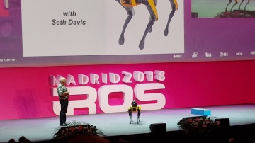 Marc Raibert shows off Spot Mini at IROS 2018
